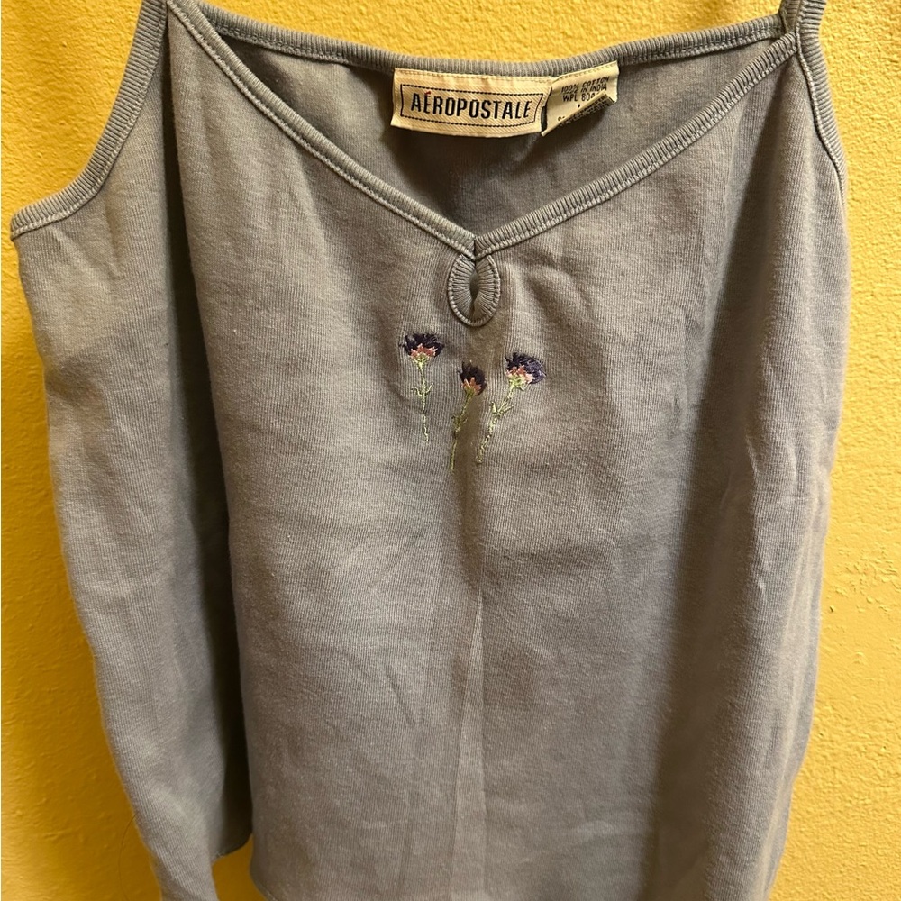 Aeropostale Gray Top with Purple Floral Detail
